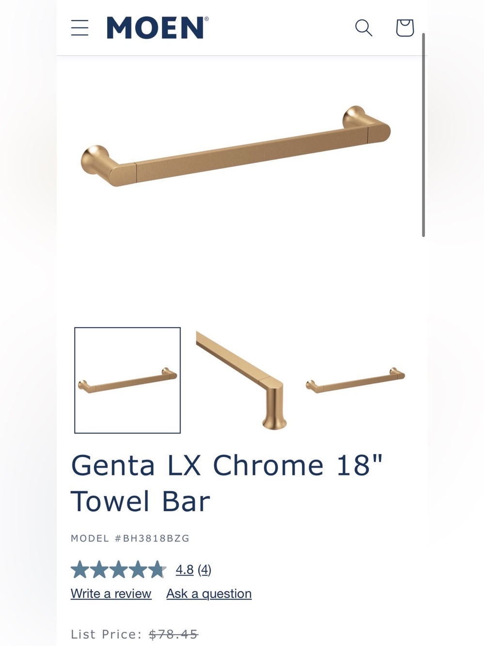 Moen Genta 18" Towel Bar Pair in Bronzed Gold